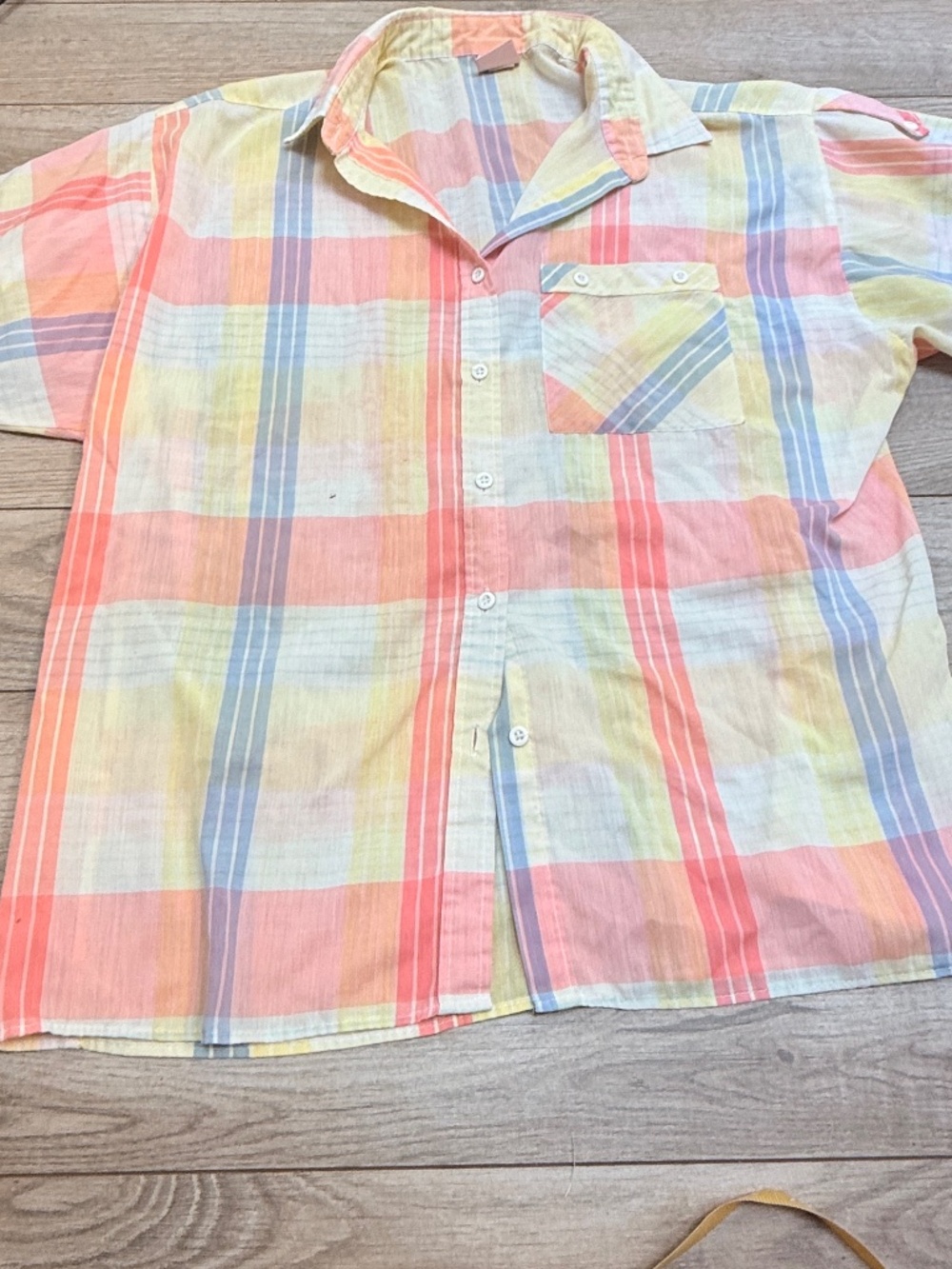 1980’s Wrangler Button Up Shirt Women’s 38 Pastel Plaid Vintage Rodeo top